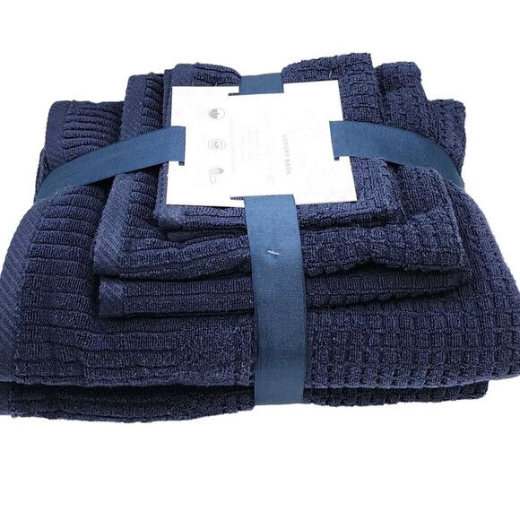 Revive Luxury Bath 6pc Blue Cotton Towel Set Zero Twist 2Bath 2Hand 2Washcloths - Picture 5 of 7